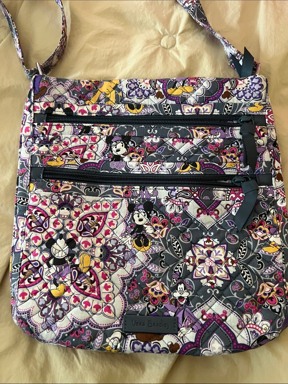 Vera Bradley Triple Zip Purple Floral Paisley Disney Crossbody Bag